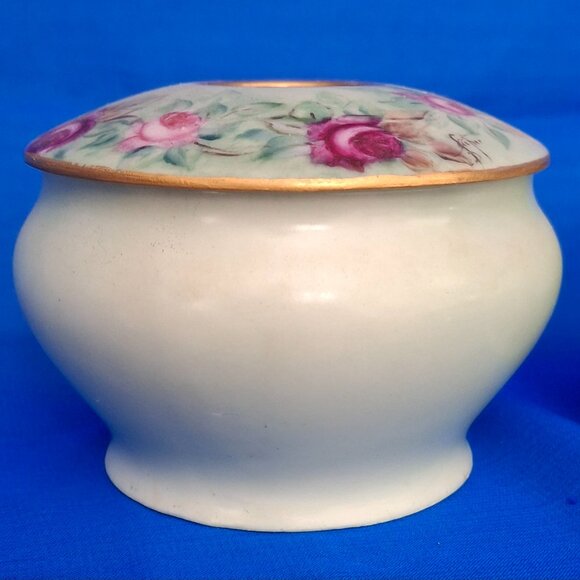 Antique Weimar Hand-Painted Porcelain Powder Jar & Hair Receiver Set - Picture 2 of 10